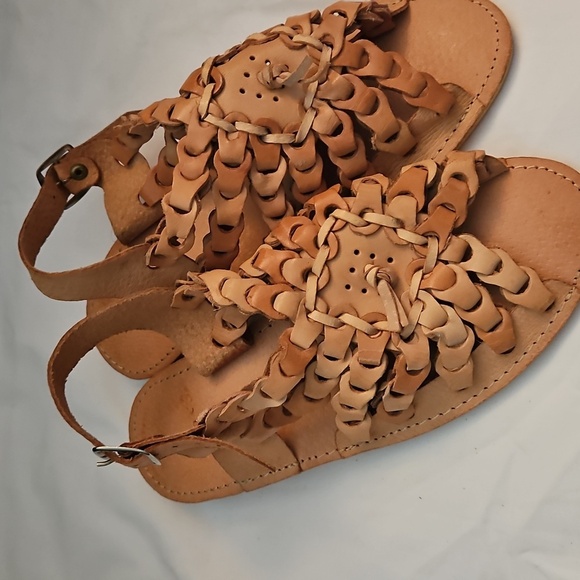 Handmade 100% Leather Women's Tan Slip On Flat Coastal Sandal Rubber Sole Sz 8US - Picture 4 of 8